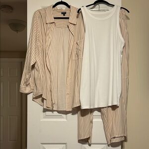 Striped Beige and White Sleepwear Set